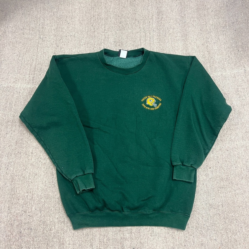 Vintage Green Bay Packers Sweatshirt Mens Large Green 1990s Super Bowl NFL - Picture 1 of 11